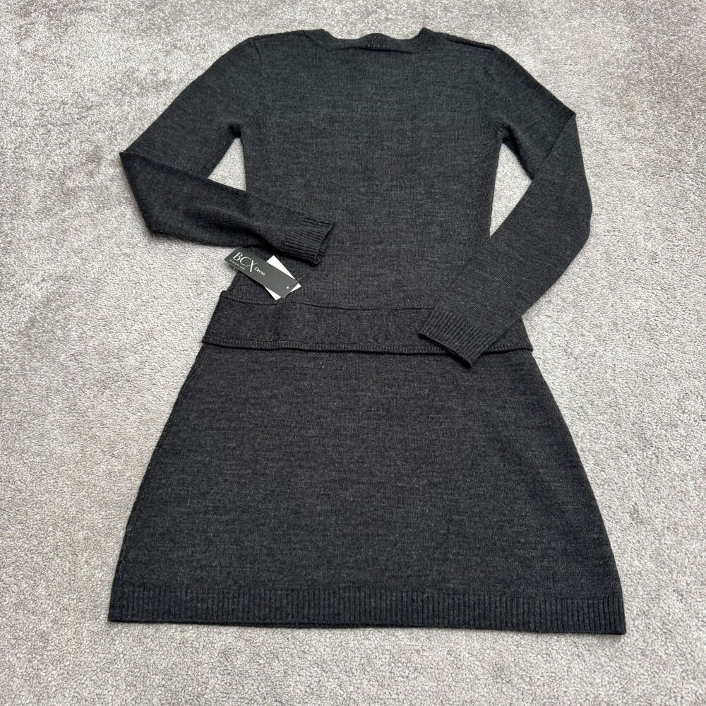 BCX Downtime A-Line Sweater Dress Womens Small smoke Gray Crew Neck Acrylic NWT - Picture 2 of 15